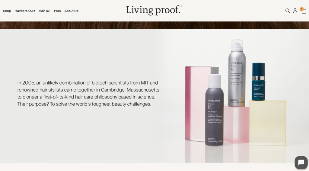 screenshot from the living proof website